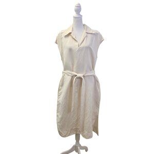 Lafayette 148 New York Belted Cap Sleeve Silk & Linen-Blend Dress Large